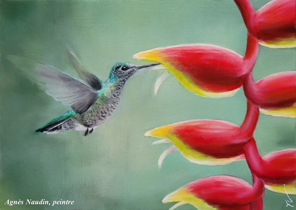 Colibri Madère - Peinture de Agnès Naudin - Huile sur toile - 46 x 33 - 2022