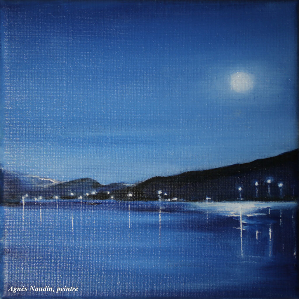 Lac du Bourget - Peinture de Agnès Naudin - Huile sur toile - 20 x 20 - 2023